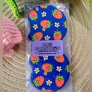 ☁️ 3/$30☁️ HANDCRAFTED CAR COASTER SET - VERY STRAWBERRY 🍓